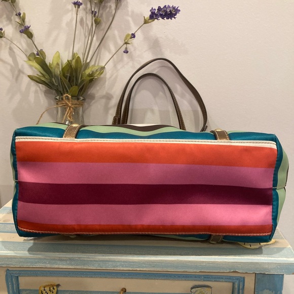 Coach Legacy Multicolor Stripe Sateen Tote Bag Handbag Purse F14009 - Picture 6 of 8